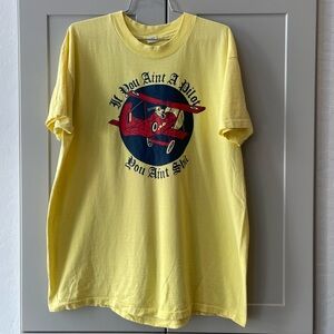 Vintage Pilot 70s Yellow Single Stitch Humor Flying Shirt Mens XL Made In USA